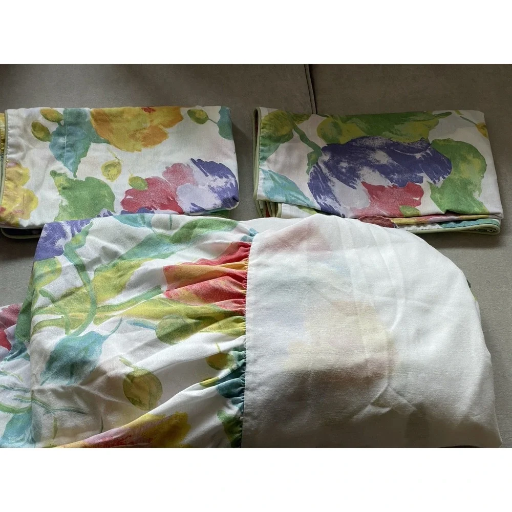 Vintage Westpoint Stevens Queen Bedskirt & 2‎ Pillow Shams Set Floral Colorful